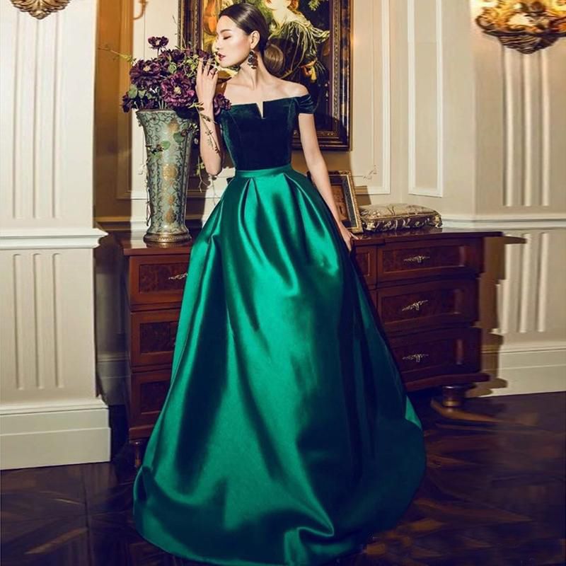 Boat Neck A Line Long Formal Dresses 