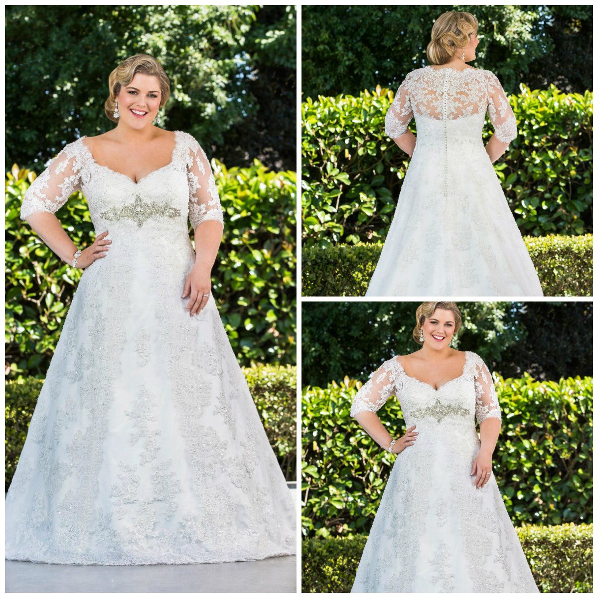 half sleeve plus size wedding dresses