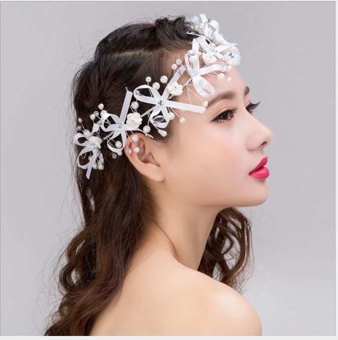 Coreano hecho a mano cintas para la cabeza, cabezas de flores, perlas, pelo corto, accesorios de la boda, accesorios del vestido boda