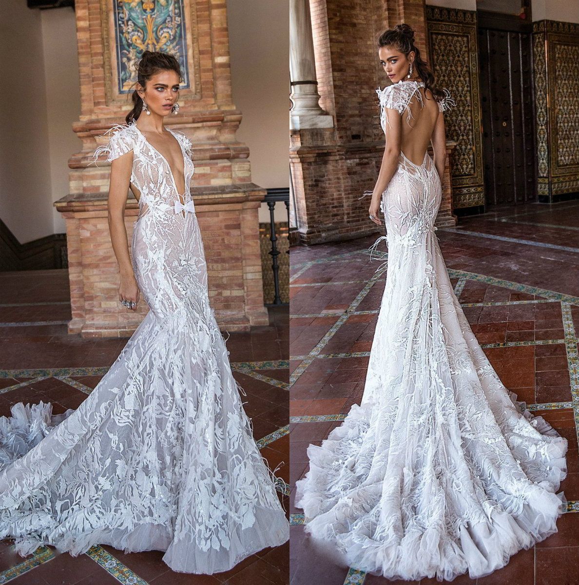 feather mermaid wedding dress