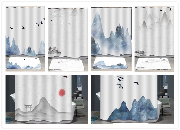 2019 High Grade Ink Wash Painting Shower Curtain Waterproof