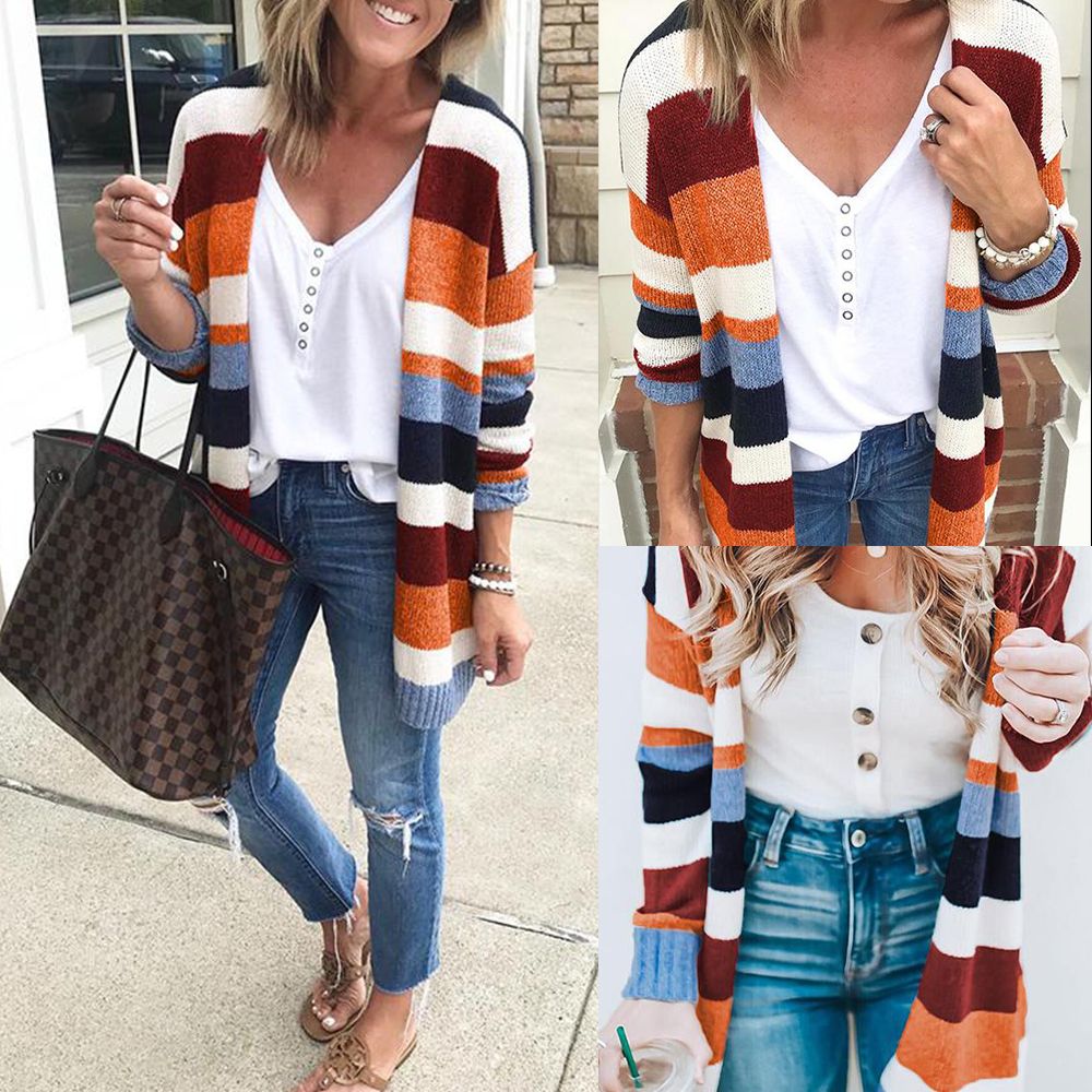 Voghtic Women Long Sleeve T Shirts O Neck Striped Color Block Casual Blouses Tops Loose Sweatshirt Voghtic Women Long Sleeve T Shirts O Neck Striped Color Block Casual Blouses Tops Loose Sweatshirt