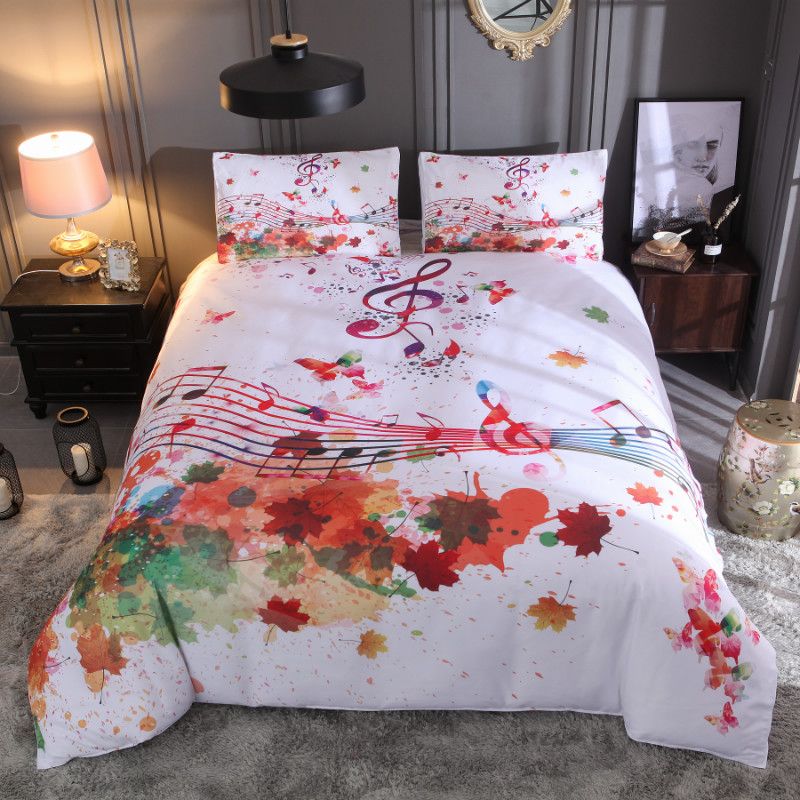 Idouillet Watercolour Musical Note Bedding Set Reversible Duvet