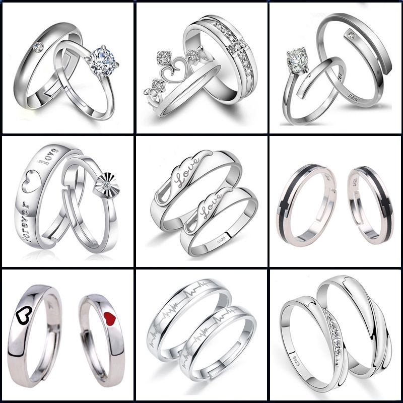 Anotar Ambiguo No complicado 925 anillos de compromiso de plata para mujeres, hombres, corona simple,  corazón, anillo ajustable, joyería de