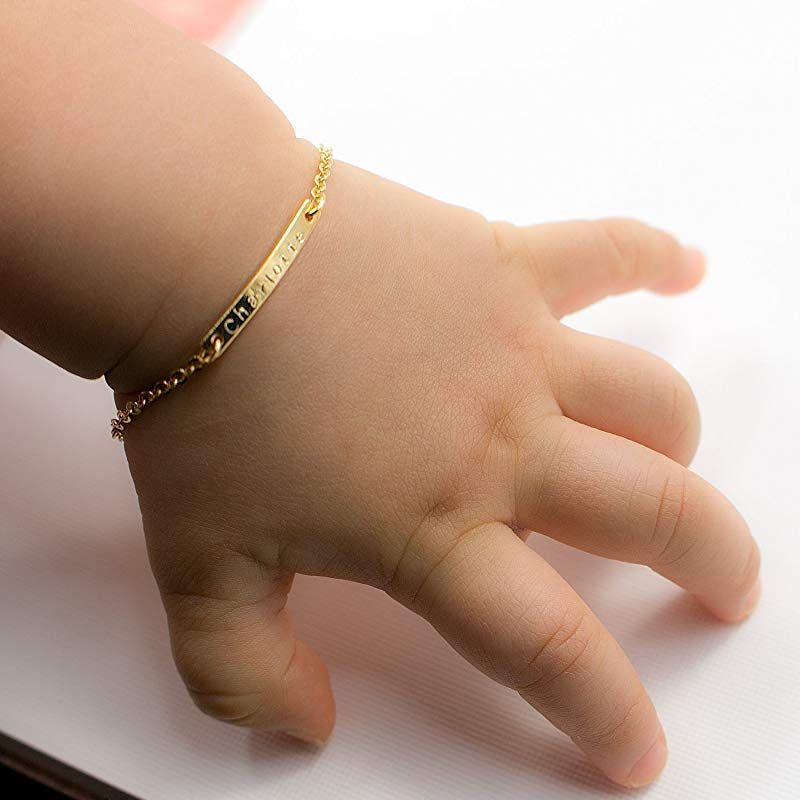 4" la cadena del nombre de la barra de ID de la de oro pulsera sello artesanal pulsera personalizada Su nombre personalizado recién nacido al regalo los niños