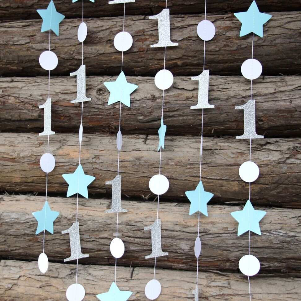 3 Feets Blue Silver Birthday Decorations Star Garland Onederland