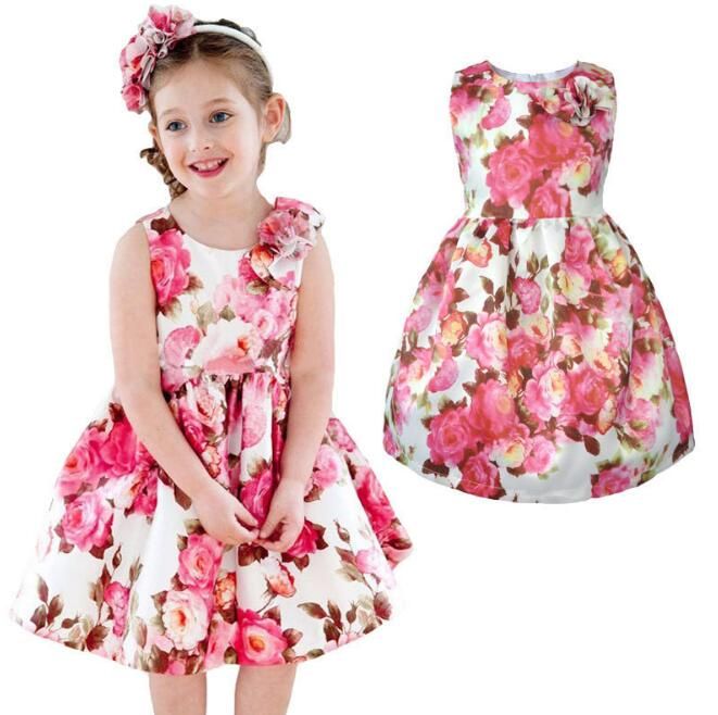 DHL libre niña bonita clothessummer niñas vestido sin mangas floral colorido 100% algodón forro