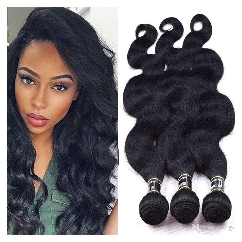 Brazilian Virgin Human Hair Bundles Body Wave Jet Black 1 Color
