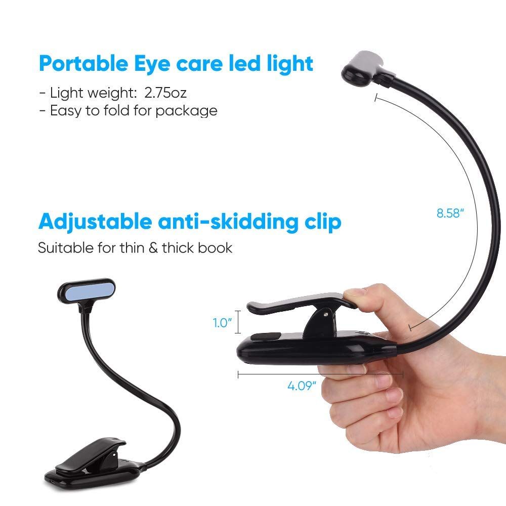 compre negro luz de libro para leer en la cama luz de lectura de 9 led ajustada sin escalones 3 modos de iluminacion cuidado de los ojos clip