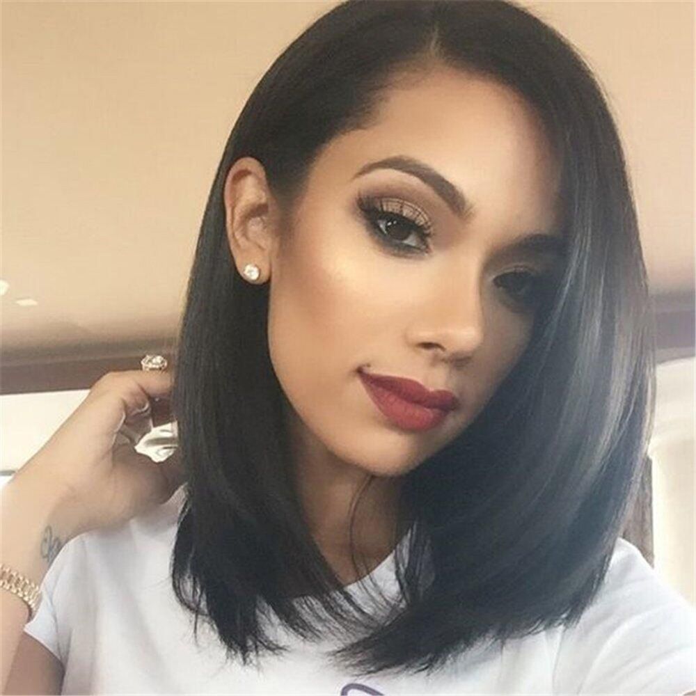 Grosshandel Aisi Haar Kurze Schwarze Bob Perucken Gerade Mittleren Teil Haar Fur Frau Schulter Lange Perucken Mit No Bangs Kunstfaser Perucke Von