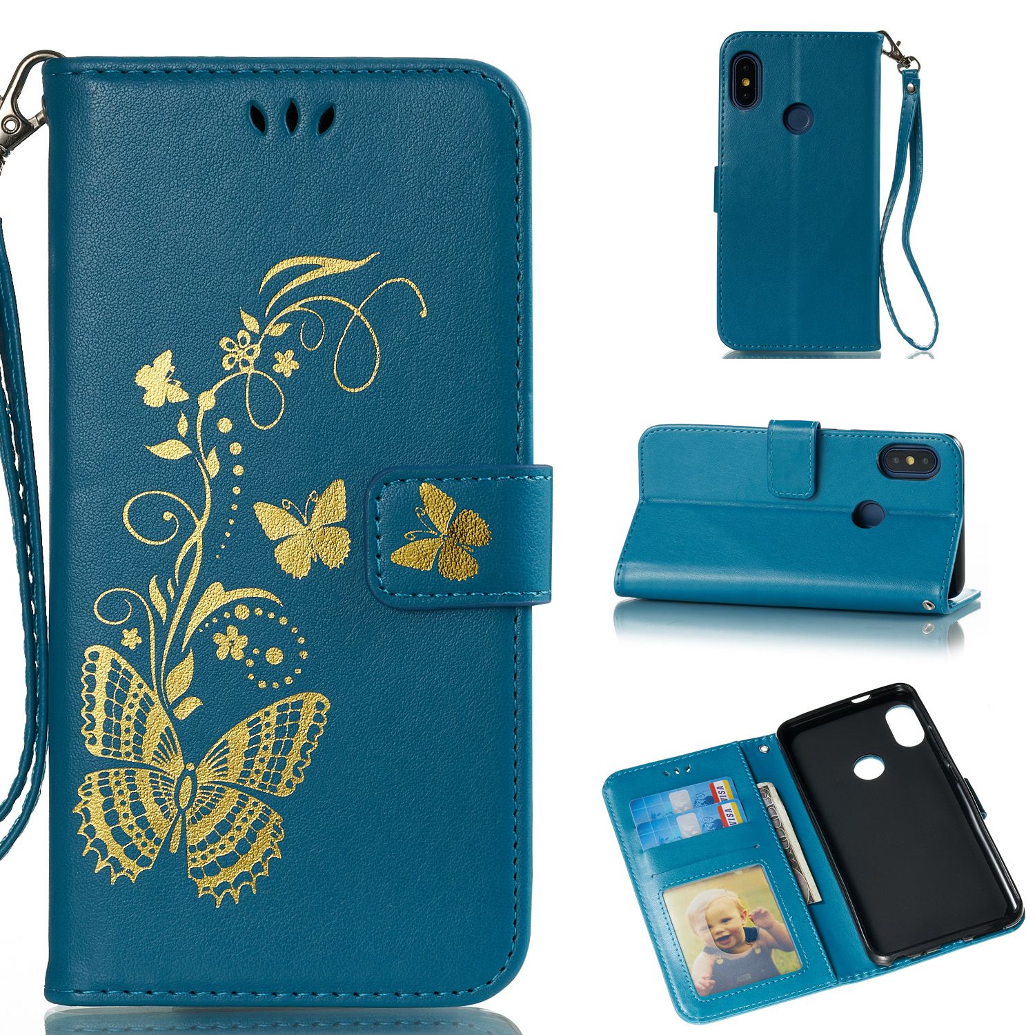 Compre Carteira Caso Para Xiaomi Redmi Note 5 Pro Versão Internacional PU  Couro Capa Ouro Borboleta Design Com Alça De Mão Barato | Entrega Rápida E  Qualidade | Pt.Dhgate