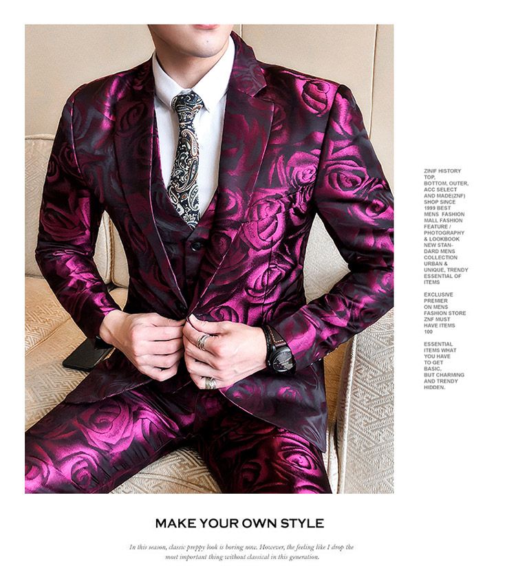 2020 Floral Suit Men 2018 Purple Rose Flower Pattern ...