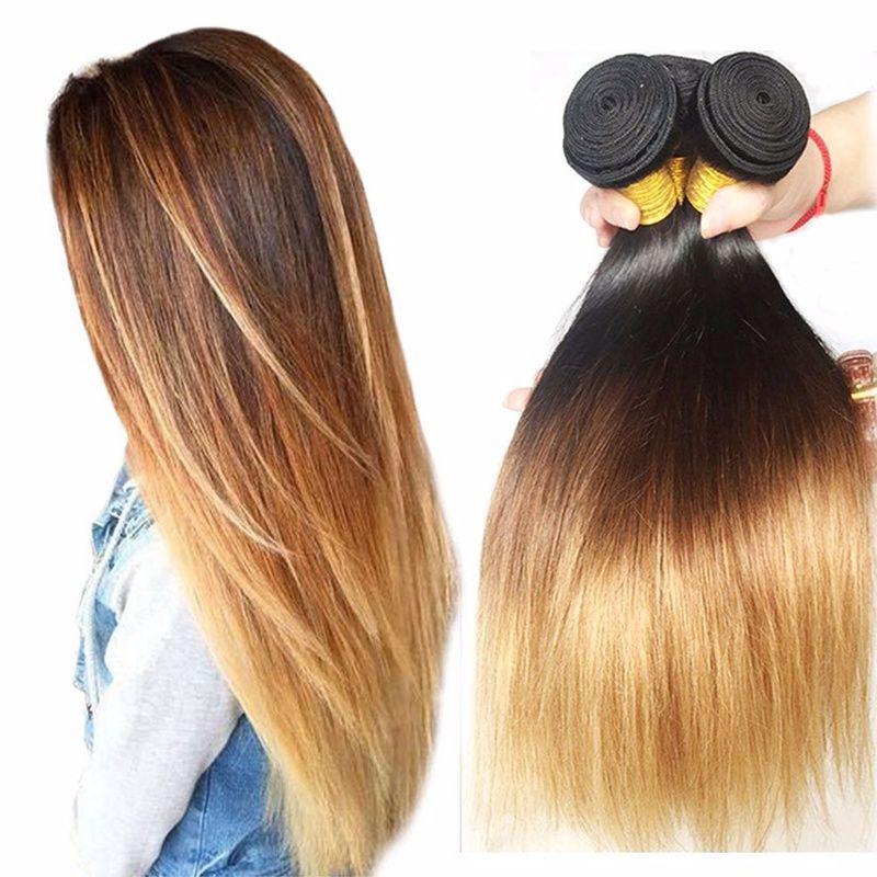8a Malaysain Ombre Straight Hair Bundles 1 4 27 3 Tone Color Remy