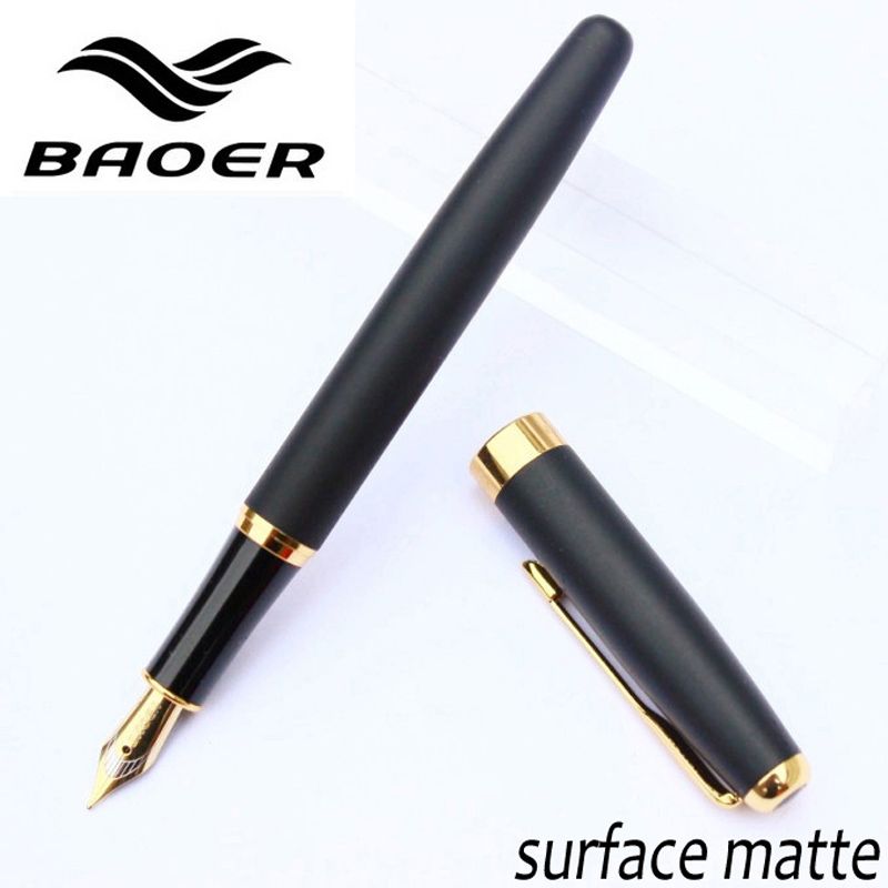 388 Brushed Gold Lacquer Medium Fountain Pen with Gold Plated Trim Baoer No