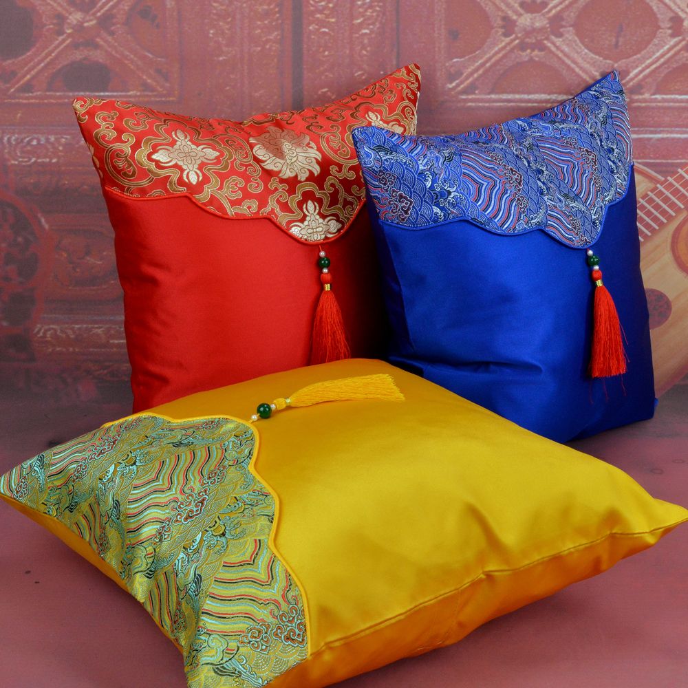 Patchwork Tassel Chinese Silk Satin Pillow Case Cushion Cover