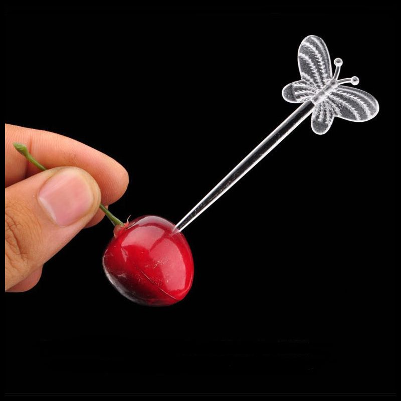 8 CM Clear Plastic Butterfly Fruit Cocktail Sticks Creative Cake