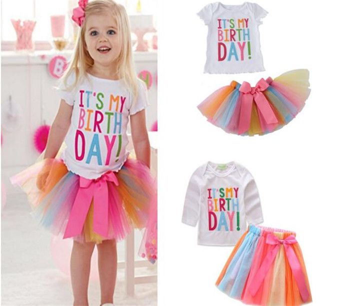 Acheter Pas Cher Bebe Filles Cest Mon Anniversaire Enfants Lettre Cadeau T Shirt Blanc Short Tutu Arc En Jupes Jupes Fille Vetements Ensemble Y159 Du 7 49 Fr Dhgate
