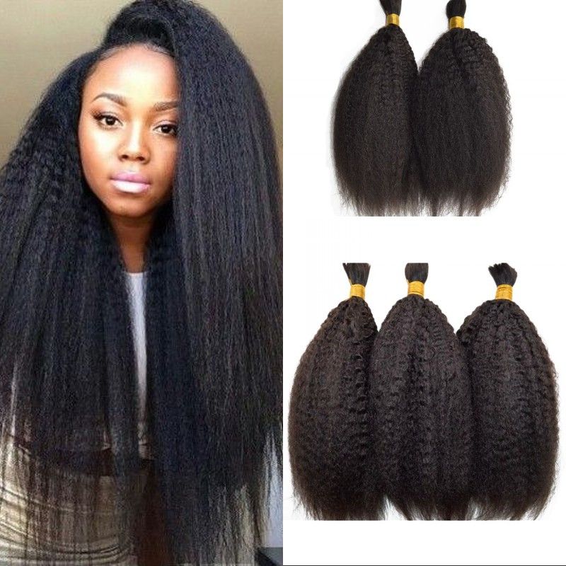 Peruvian Kinky Straight Bulk Human Hair For Braiding 3 Bundles