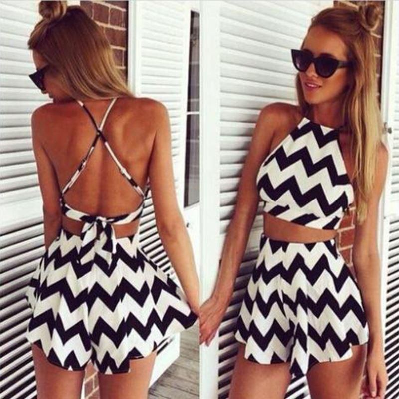 black and white crop top and skirt set