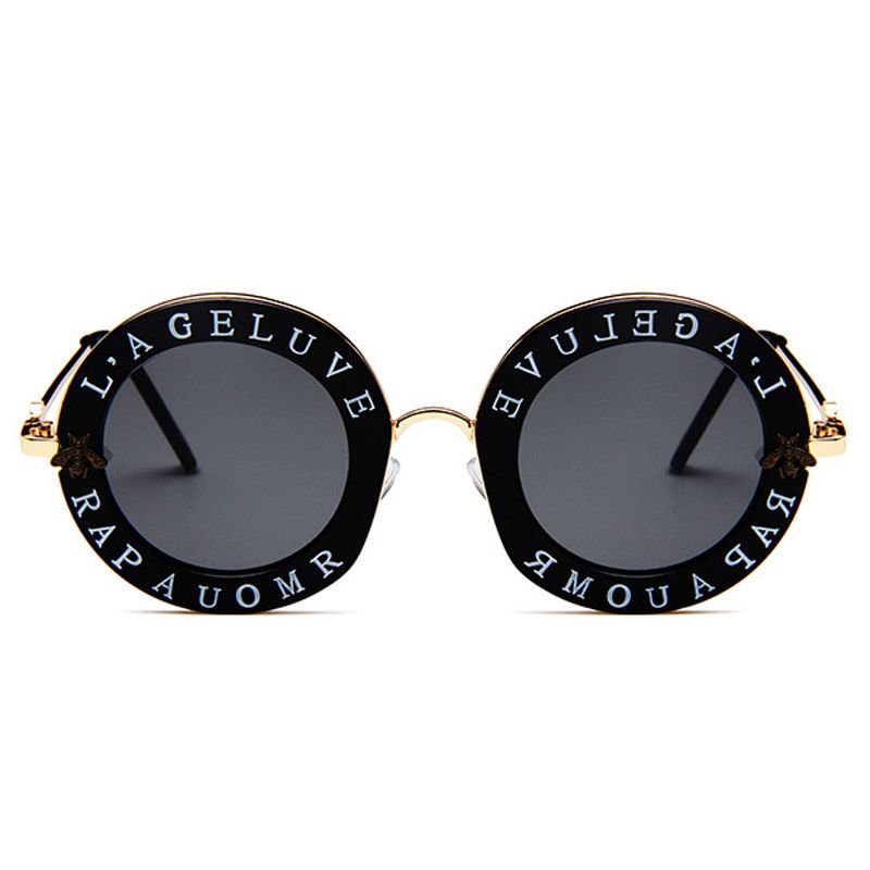 circle sunglasses with writing