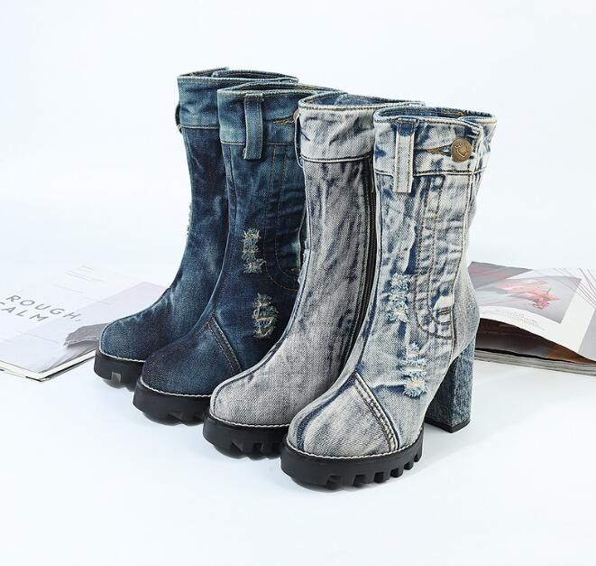 ladies denim boots