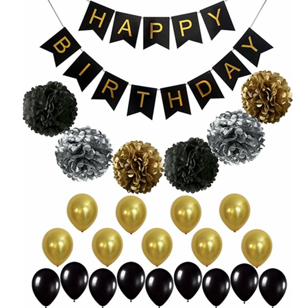 Black Gold Party Decorations Suit Balloon Paper Flower Ball Paper