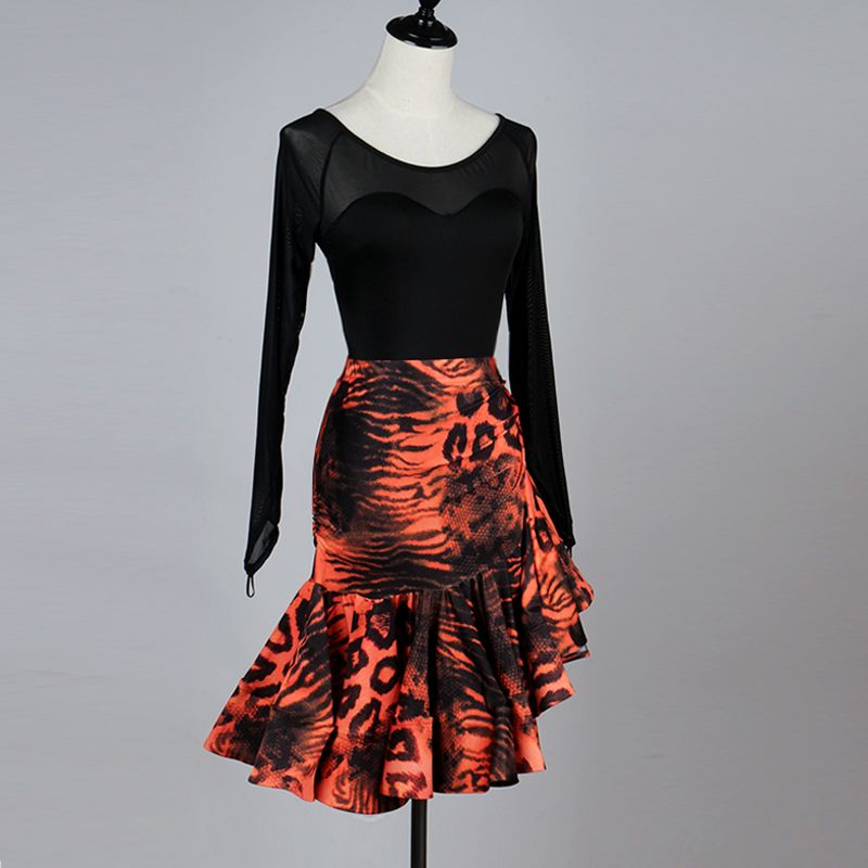 Adult Leopard Latin Dance Dress Suits Performance Tops Skirts Ballroom Dancewear