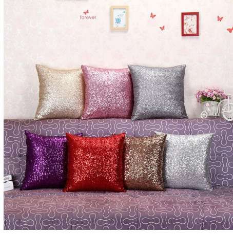 Solid Color Glitter Silver Sequins Bling Throw Pillow Case Cafe