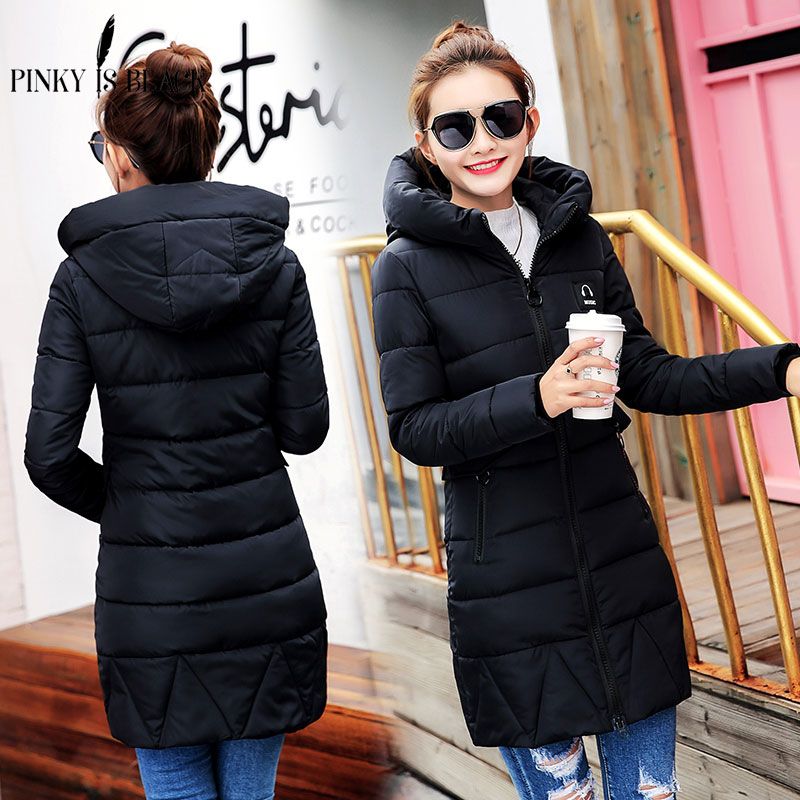 Pinky Is Black Nuevo otoño abrigo de invierno Chaqueta larga de mujer Parkas de mujer Chaqueta sólida Chaquetas y abrigos de invierno de las mujeres delgadas