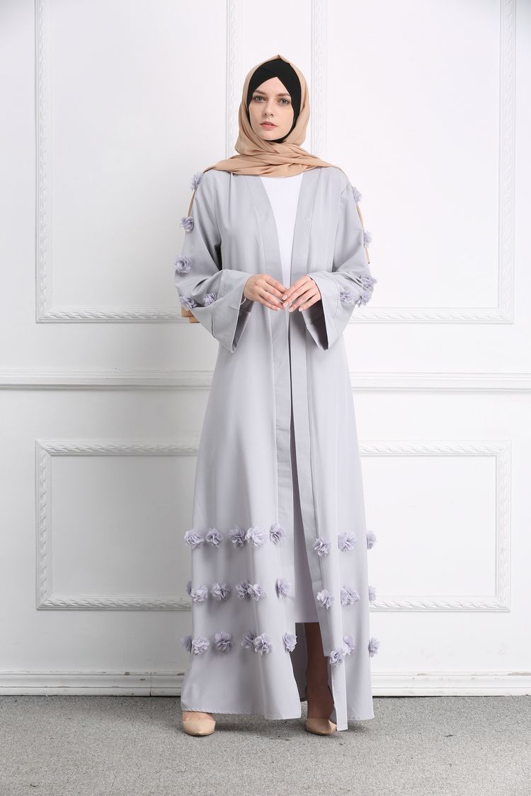 2021 2019 New Stylish Womens Elegant Modest Muslim Full Length 3d Flower Open Front Abaya Belted Three Color From Byshanel 26 14 Dhgate Com