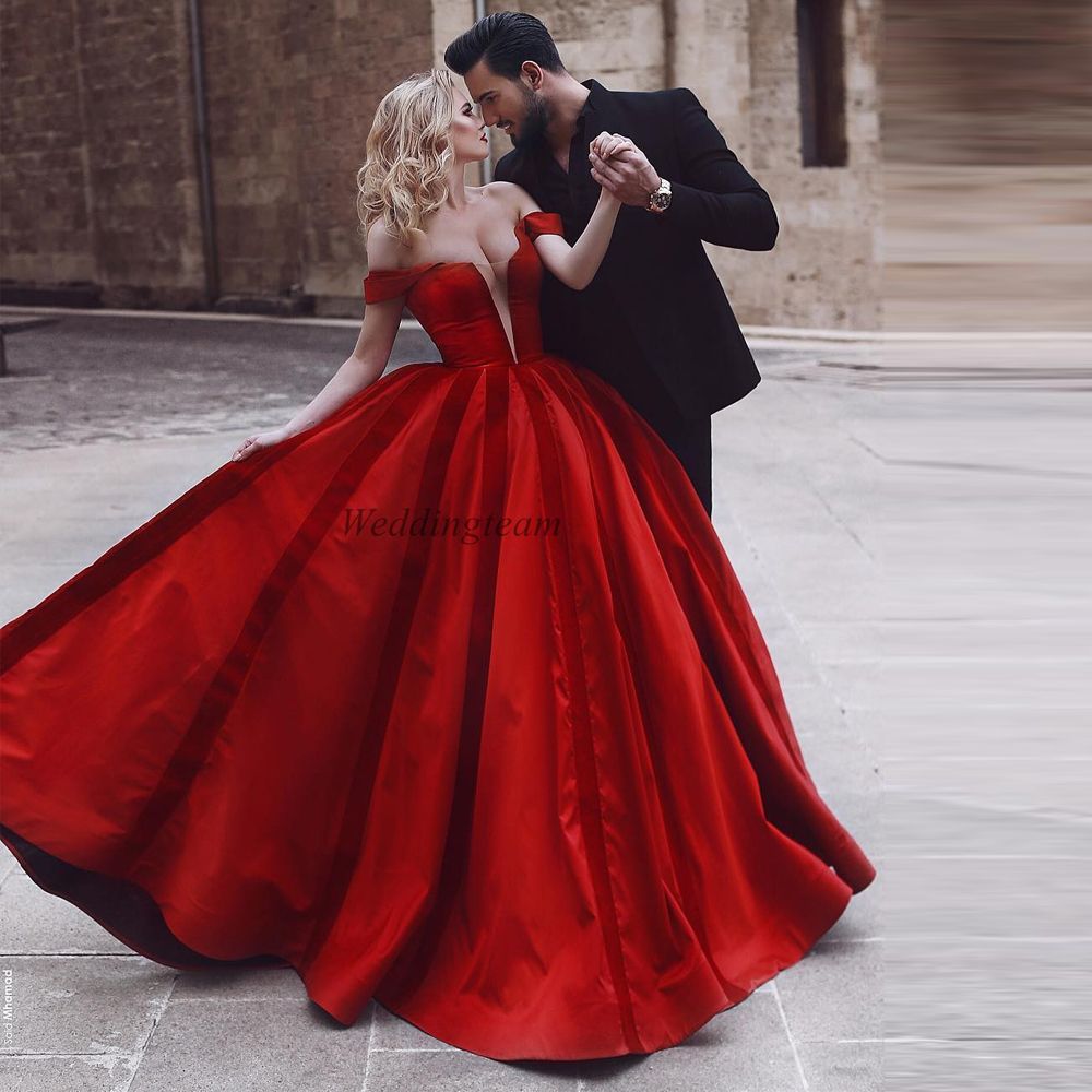 satin red ball gown