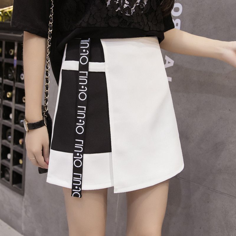 Faldas de de verano 2018 Estilo de moda coreano Mujeres Patchwork letra impresa faldas femenino