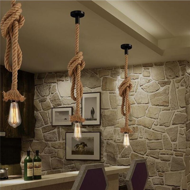Vintage Rope Led Pendant Lights E27 Industrial Loft Rope Ceiling