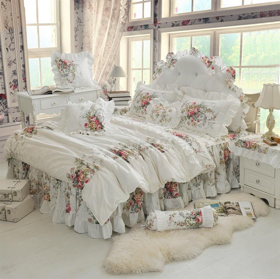 Princess Ruffles Flower Single Double Bed Sets Girls Twin Full