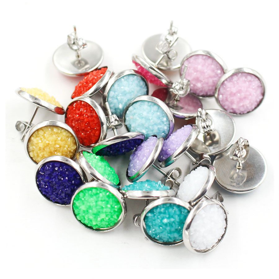2020 Fashion Resin Drusy Druzy Earrings Stainless Steel Stud Earrings