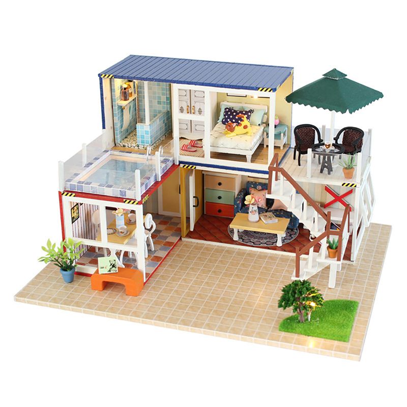 3d Diy Miniature Dollhouse Handmade Wooden Assembly Model Hut Lifelike Furniture Kit Led Lights For Best Kids Gift Dolls Houses