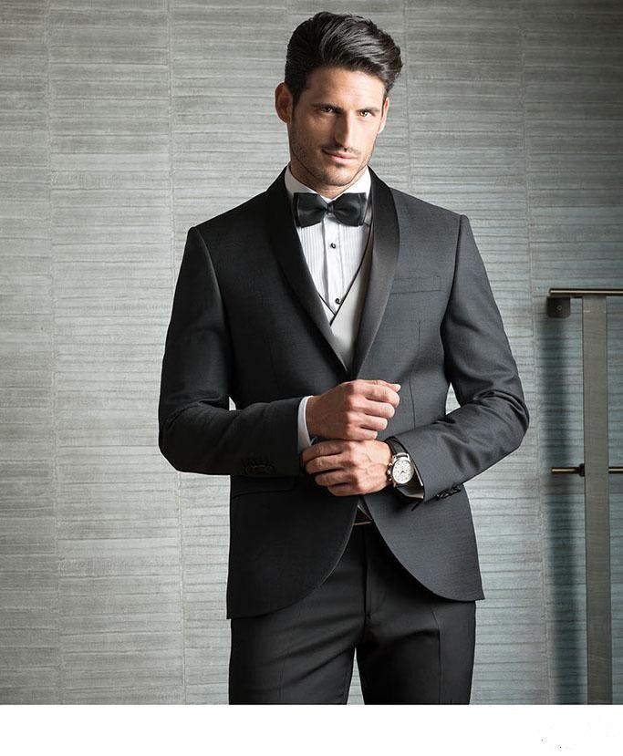 Acquista Abiti Da Uomo Grigio Scuro Smoking Da Sposo Slim Fit Da