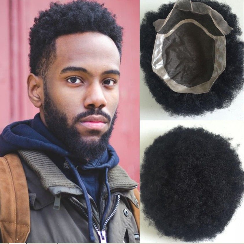 2019 Afro Curl Human Hair Toupee Black Color Short Indian Remy