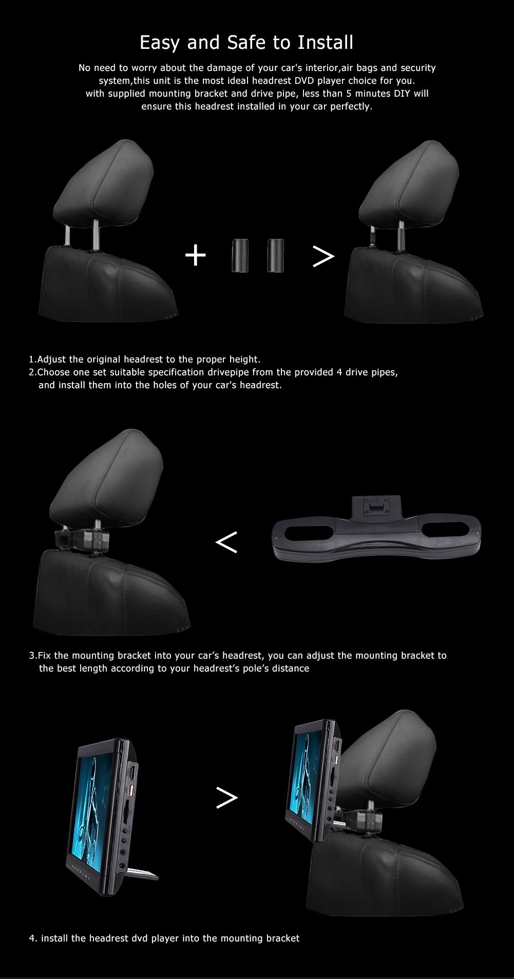 2x10 1 Inch Car Dvd Headrest Portable Fitting For Car Hd Player