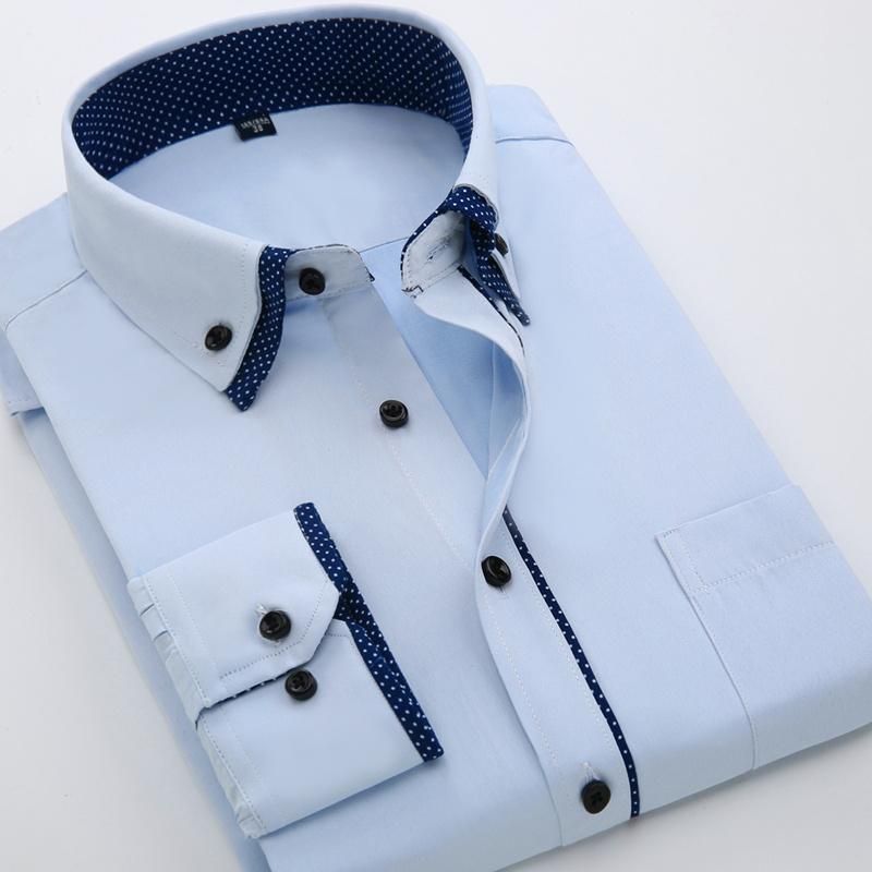 2018 Nueva Moda Para Hombre Camisa De Cuello Doble Casual De Negocios Camisa De Manga Larga Color Sólido Para Hombres Camisas De Vestir De Marca De 24,66 € DHgate