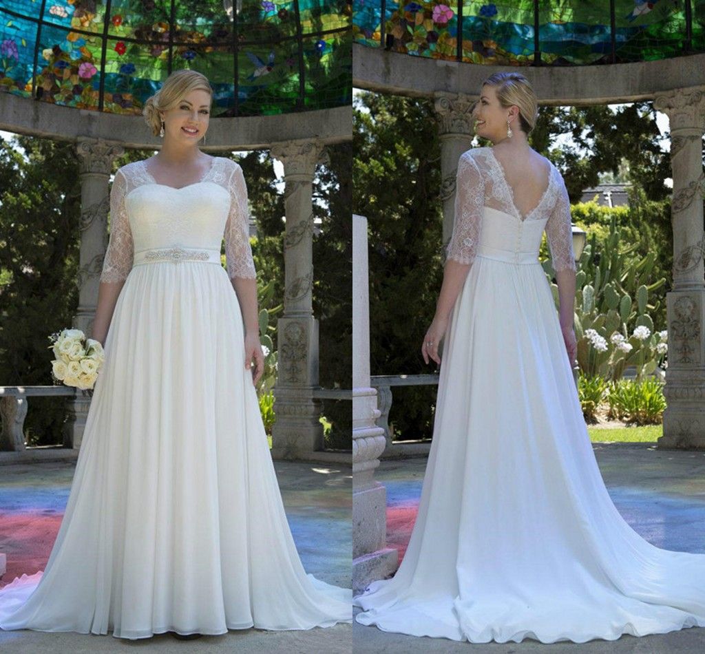 plus size chiffon wedding dresses with sleeves