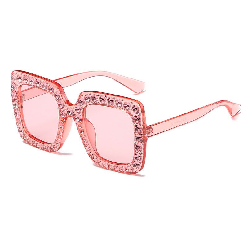 Ladies Diamond Crystal Pink Sunglasses For Women Big Frame Sqaure Glasses Italy Brand Designer