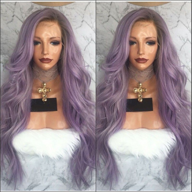 Fashion Girll Hair Purple Ombre Body Wave Synthetic Lace Front Wigs With Dark Roots Long Purple Heat Resistant Fiber Hair Women Wigs Canada 2019 From