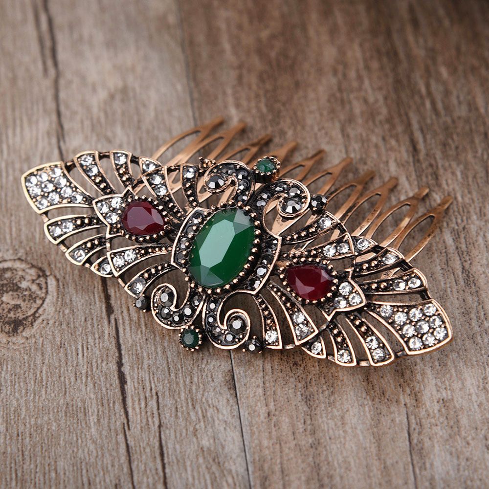 2020 JOYME Newest Turkish Jewelry Antique Gold Color Wedding Hair Comb