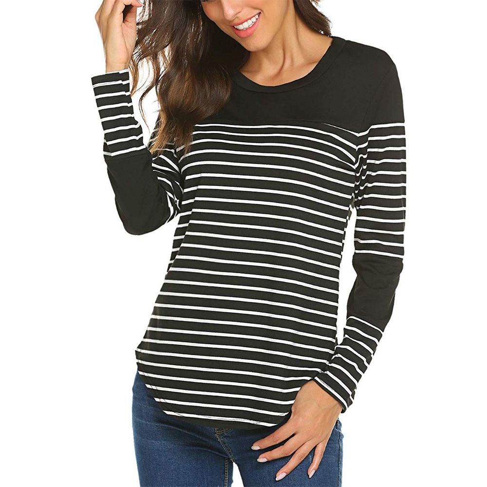 Ladies Long Sleeve White T Shirts Striped Spring Autumn Winter Women ...