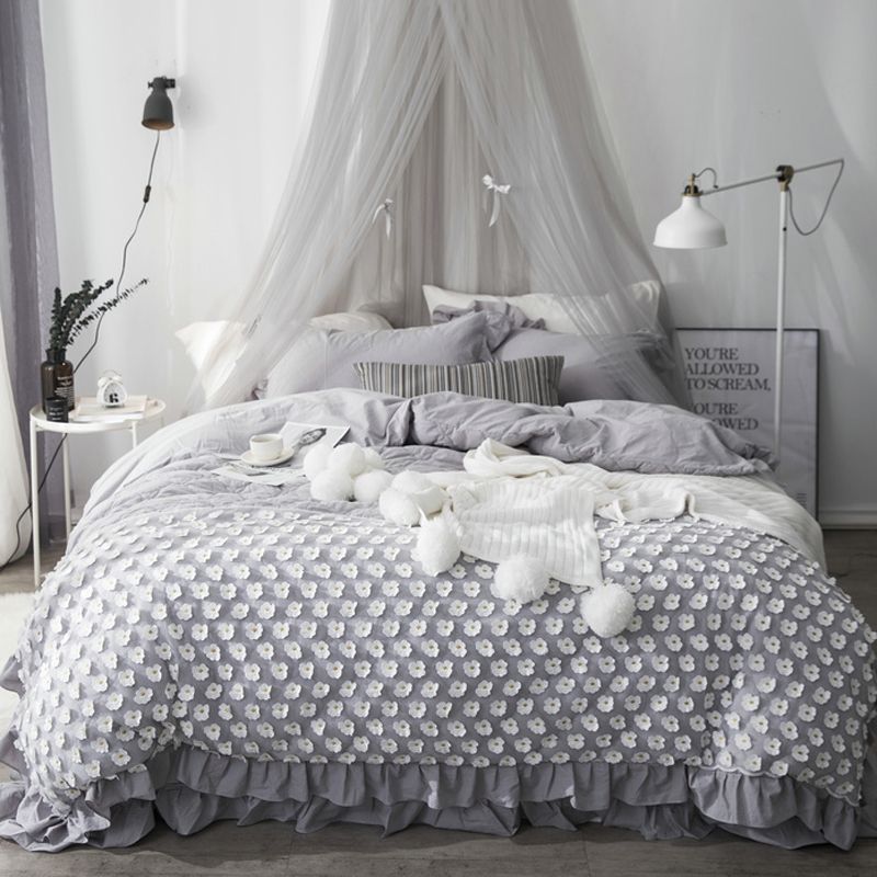 Gray White Princess Bedding Set Twin Queen King Bed Set Cotton Bed