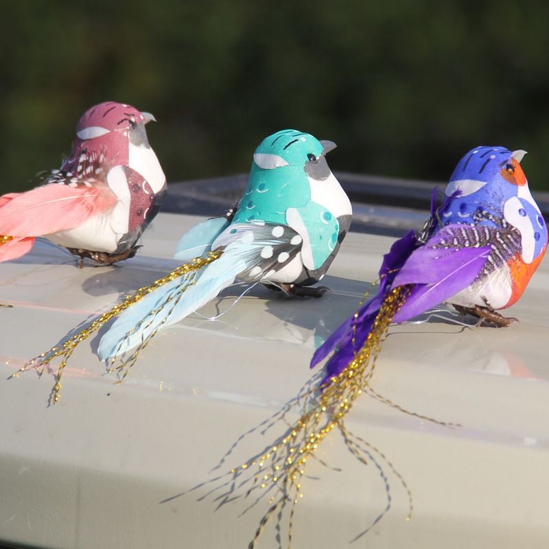 12Pcs artificiel coloré plumes d'oiseaux Faux Bird Clip On Arbre de Noël Décor 