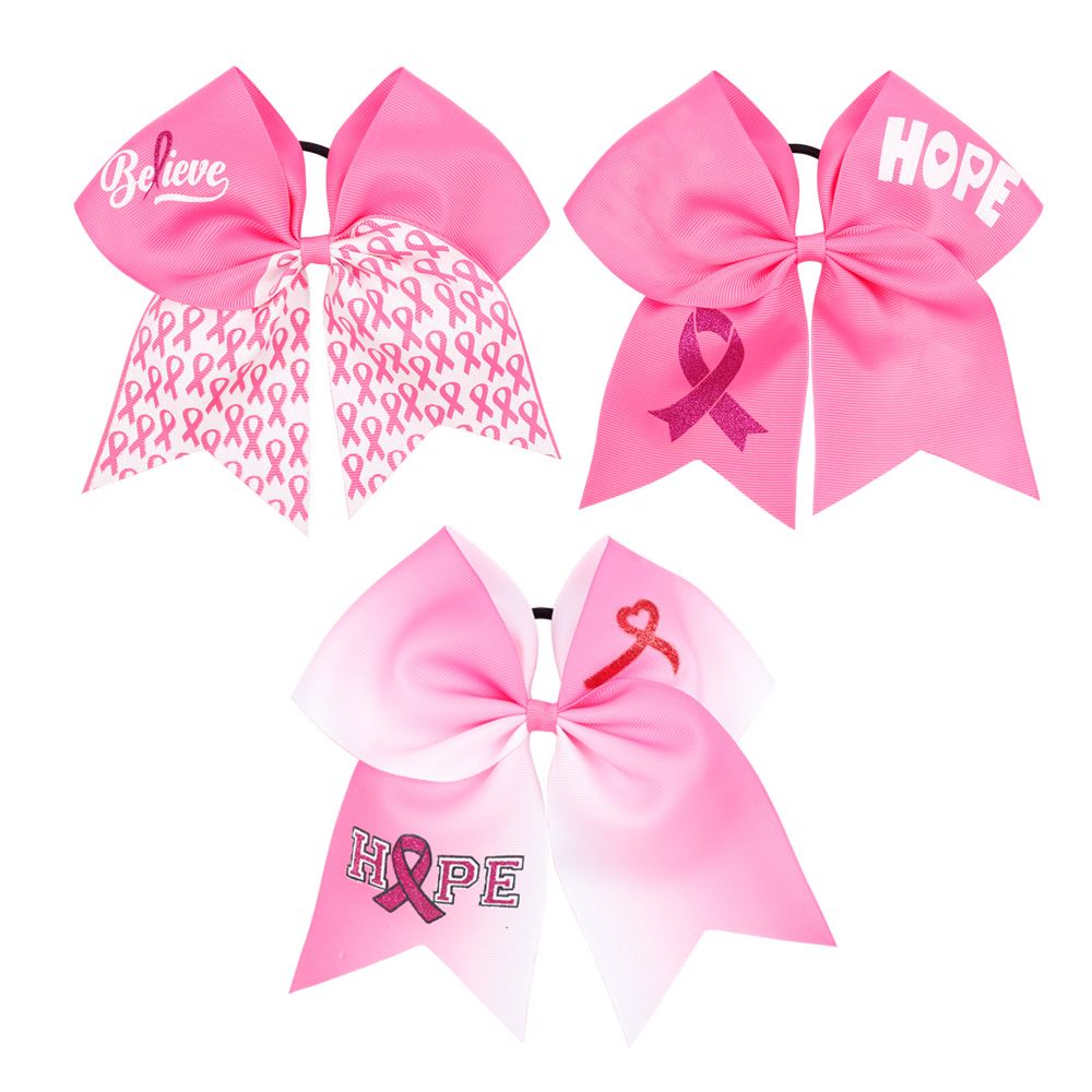3pcs Breast cancer cheer bows chearleading hairbows big size pony US seller