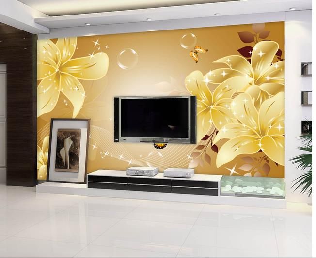 classic wallpaper for walls Beautiful romantic golden lily TV background  wall decoration painting