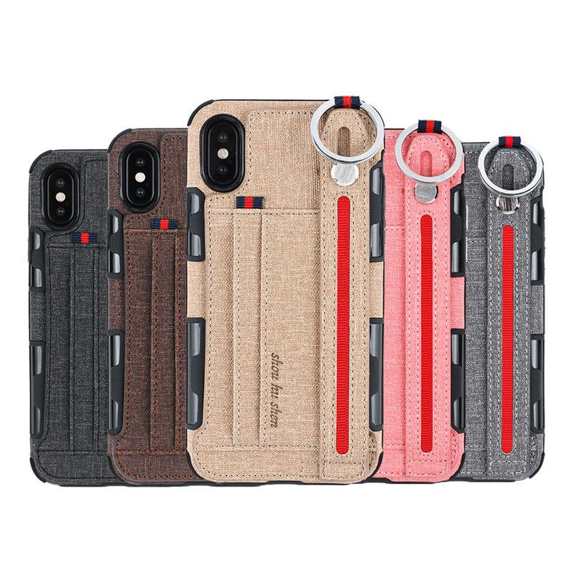 Venda Por Atacado De BRAND Slot Para Cartão Carteira Para Iphone X Caso  Anel XR Cobertura De Pano Textura Do Metal Por Iphone XS Max Para Iphone XR  Phone Case Corda Mão